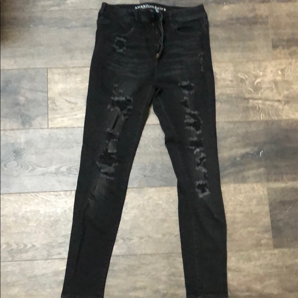 Jeans black denim -distressed super stretch skinny